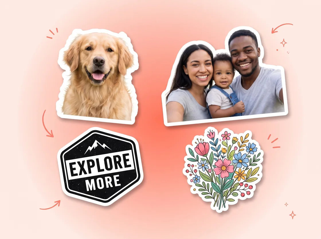 The same photos turned into finished stickers with clean white borders